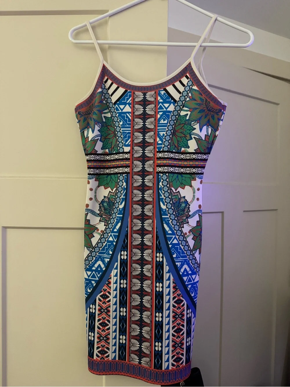 Jealous Tomato Blue, Green and White Printed Mini Dress